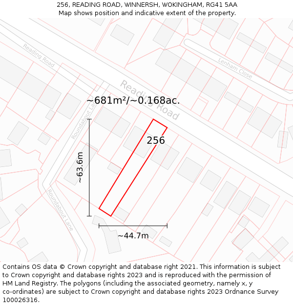 256, READING ROAD, WINNERSH, WOKINGHAM, RG41 5AA: Plot and title map