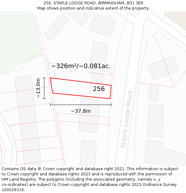 256, STAPLE LODGE ROAD, BIRMINGHAM, B31 3ER: Plot and title map