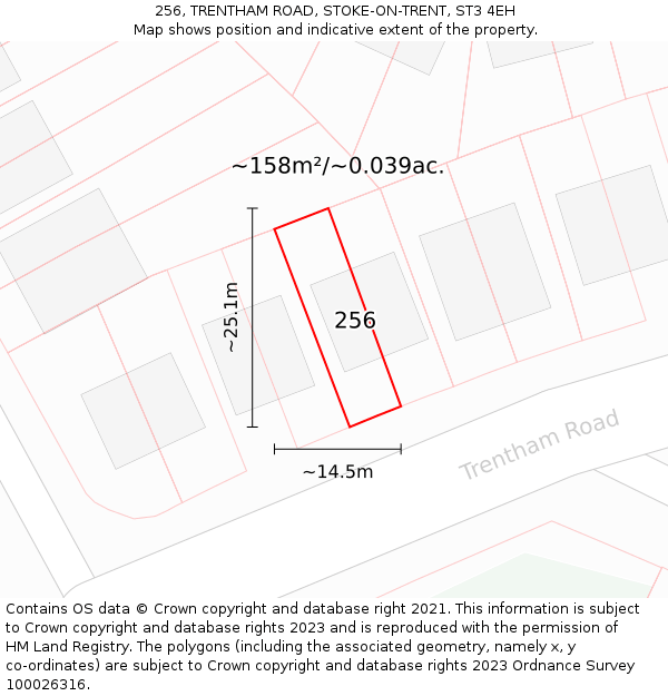 256, TRENTHAM ROAD, STOKE-ON-TRENT, ST3 4EH: Plot and title map