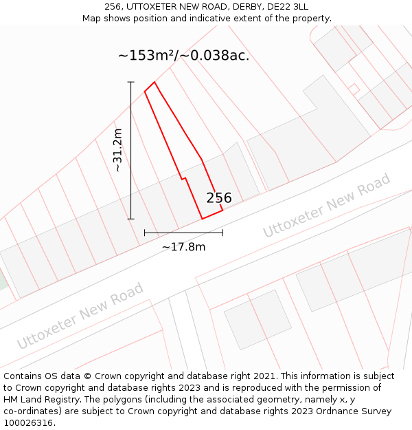 256, UTTOXETER NEW ROAD, DERBY, DE22 3LL: Plot and title map