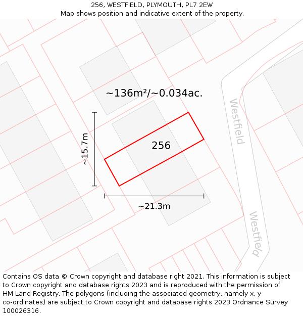 256, WESTFIELD, PLYMOUTH, PL7 2EW: Plot and title map