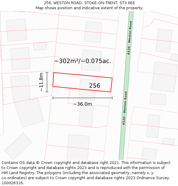 256, WESTON ROAD, STOKE-ON-TRENT, ST3 6EE: Plot and title map
