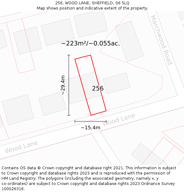 256, WOOD LANE, SHEFFIELD, S6 5LQ: Plot and title map