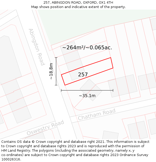 257, ABINGDON ROAD, OXFORD, OX1 4TH: Plot and title map