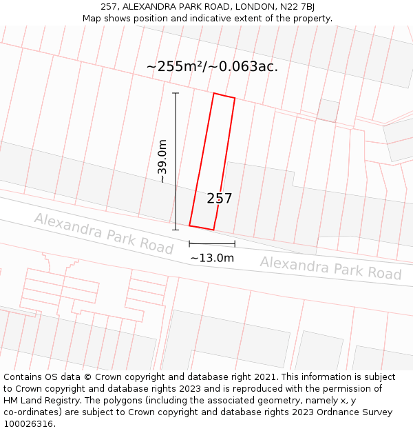 257, ALEXANDRA PARK ROAD, LONDON, N22 7BJ: Plot and title map