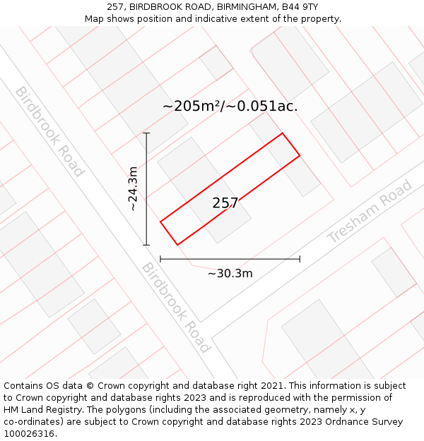 257, BIRDBROOK ROAD, BIRMINGHAM, B44 9TY: Plot and title map