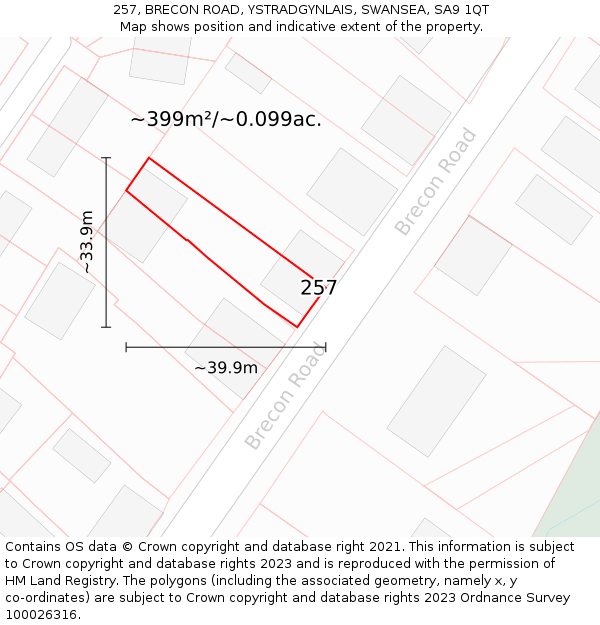 257, BRECON ROAD, YSTRADGYNLAIS, SWANSEA, SA9 1QT: Plot and title map