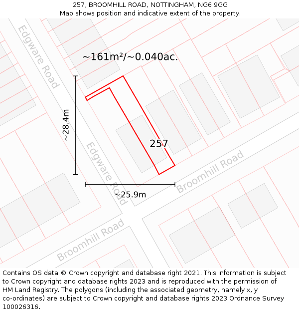 257, BROOMHILL ROAD, NOTTINGHAM, NG6 9GG: Plot and title map