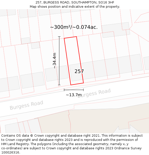 257, BURGESS ROAD, SOUTHAMPTON, SO16 3HF: Plot and title map