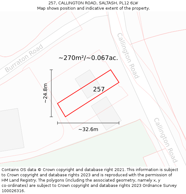 257, CALLINGTON ROAD, SALTASH, PL12 6LW: Plot and title map