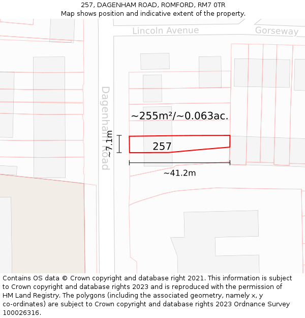 257, DAGENHAM ROAD, ROMFORD, RM7 0TR: Plot and title map