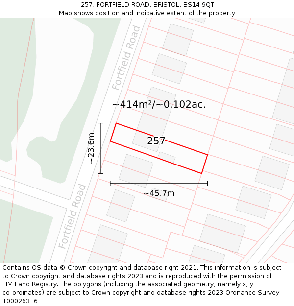 257, FORTFIELD ROAD, BRISTOL, BS14 9QT: Plot and title map