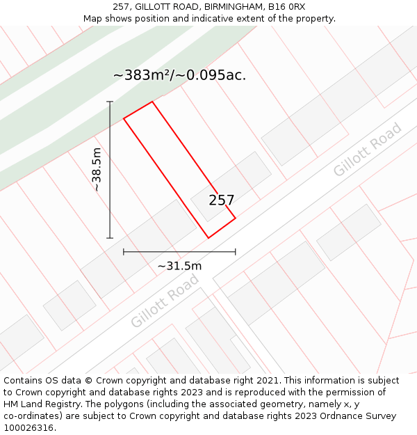 257, GILLOTT ROAD, BIRMINGHAM, B16 0RX: Plot and title map