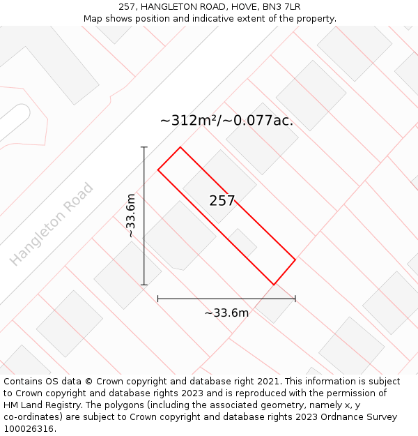 257, HANGLETON ROAD, HOVE, BN3 7LR: Plot and title map