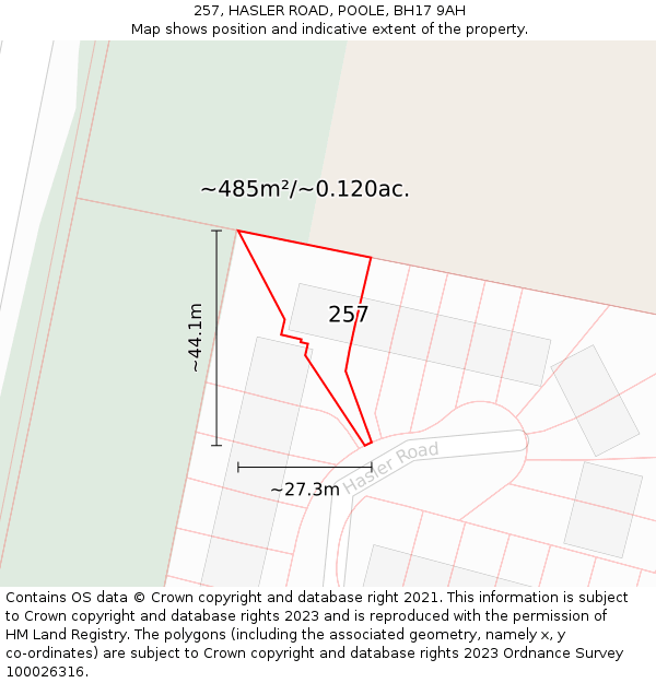 257, HASLER ROAD, POOLE, BH17 9AH: Plot and title map