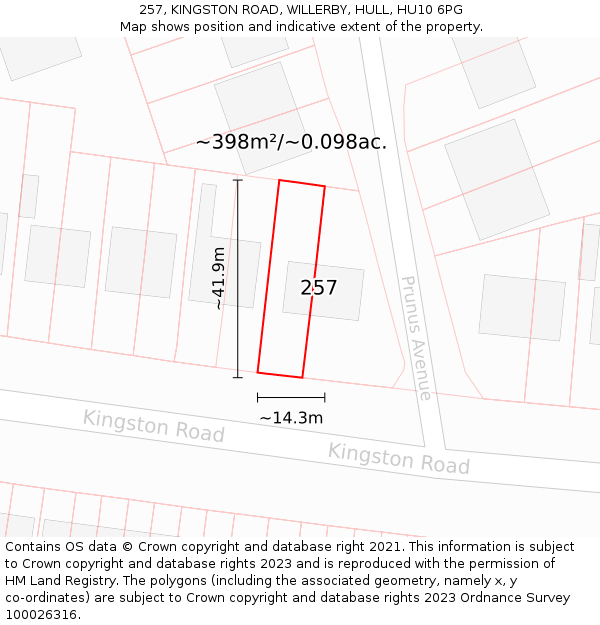 257, KINGSTON ROAD, WILLERBY, HULL, HU10 6PG: Plot and title map