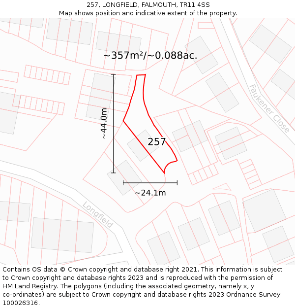 257, LONGFIELD, FALMOUTH, TR11 4SS: Plot and title map