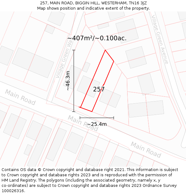 257, MAIN ROAD, BIGGIN HILL, WESTERHAM, TN16 3JZ: Plot and title map