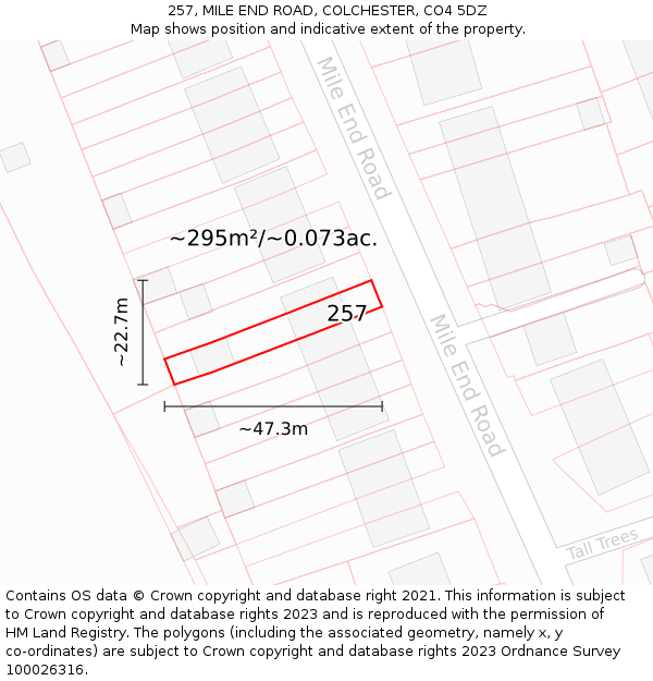 257, MILE END ROAD, COLCHESTER, CO4 5DZ: Plot and title map