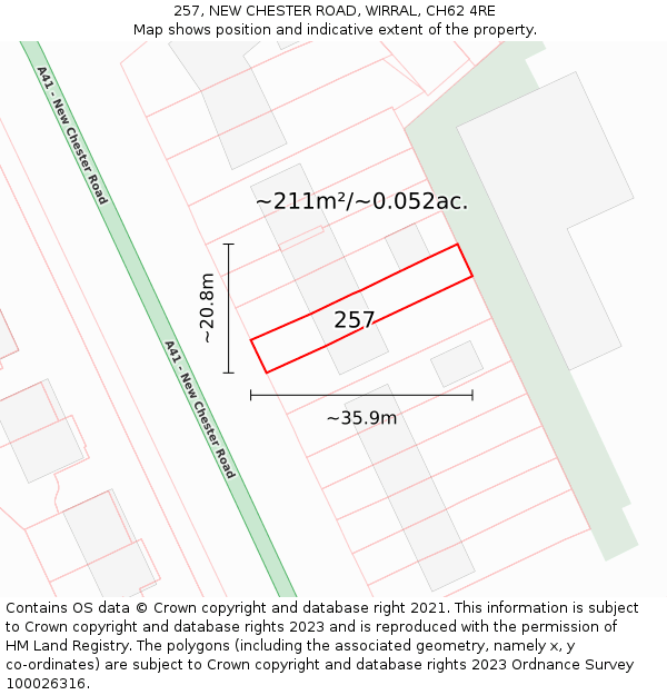 257, NEW CHESTER ROAD, WIRRAL, CH62 4RE: Plot and title map