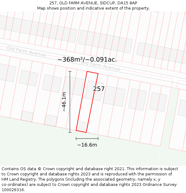 257, OLD FARM AVENUE, SIDCUP, DA15 8AP: Plot and title map