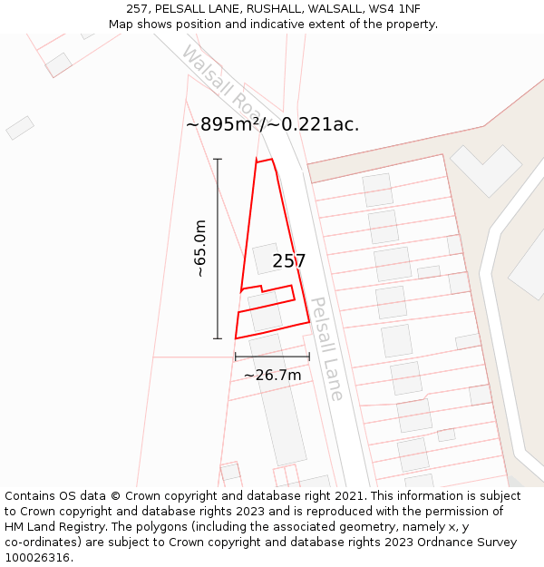 257, PELSALL LANE, RUSHALL, WALSALL, WS4 1NF: Plot and title map