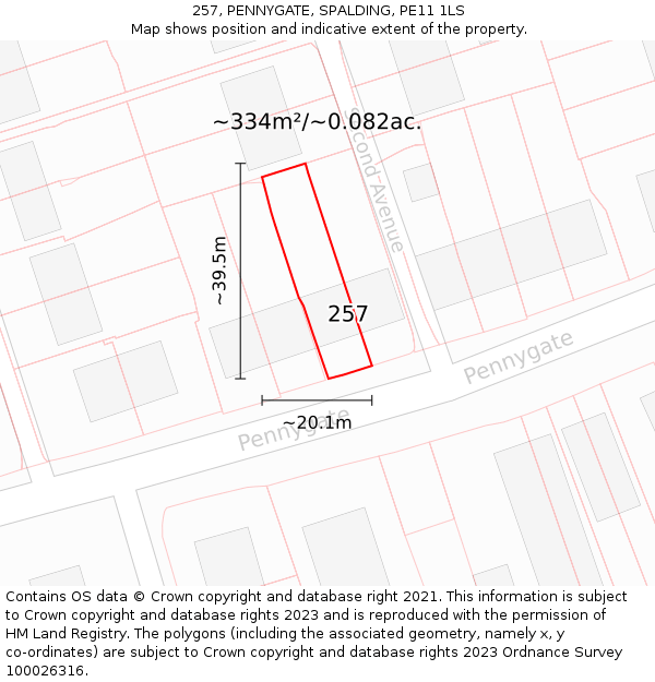 257, PENNYGATE, SPALDING, PE11 1LS: Plot and title map