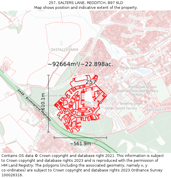 257, SALTERS LANE, REDDITCH, B97 6LD: Plot and title map