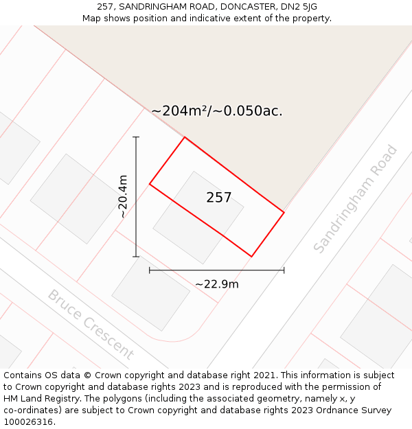 257, SANDRINGHAM ROAD, DONCASTER, DN2 5JG: Plot and title map