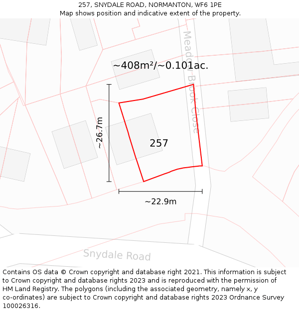 257, SNYDALE ROAD, NORMANTON, WF6 1PE: Plot and title map