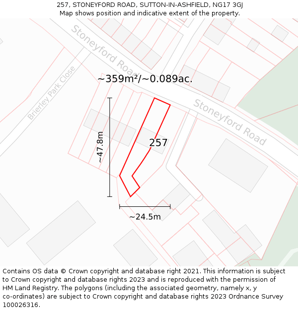 257, STONEYFORD ROAD, SUTTON-IN-ASHFIELD, NG17 3GJ: Plot and title map