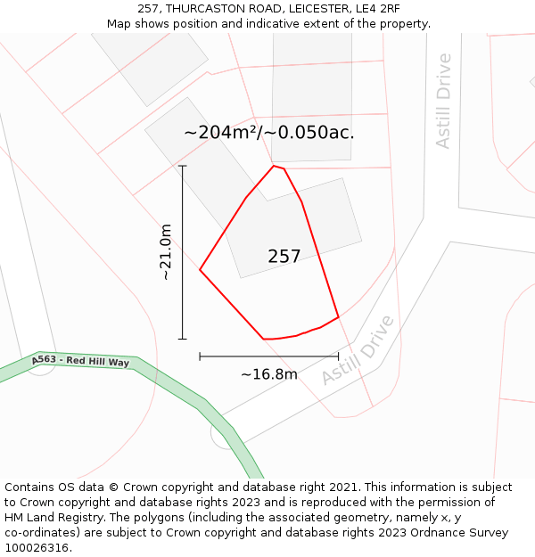 257, THURCASTON ROAD, LEICESTER, LE4 2RF: Plot and title map