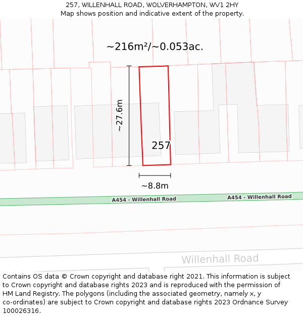 257, WILLENHALL ROAD, WOLVERHAMPTON, WV1 2HY: Plot and title map