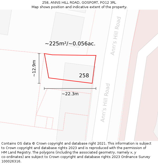 258, ANNS HILL ROAD, GOSPORT, PO12 3RL: Plot and title map
