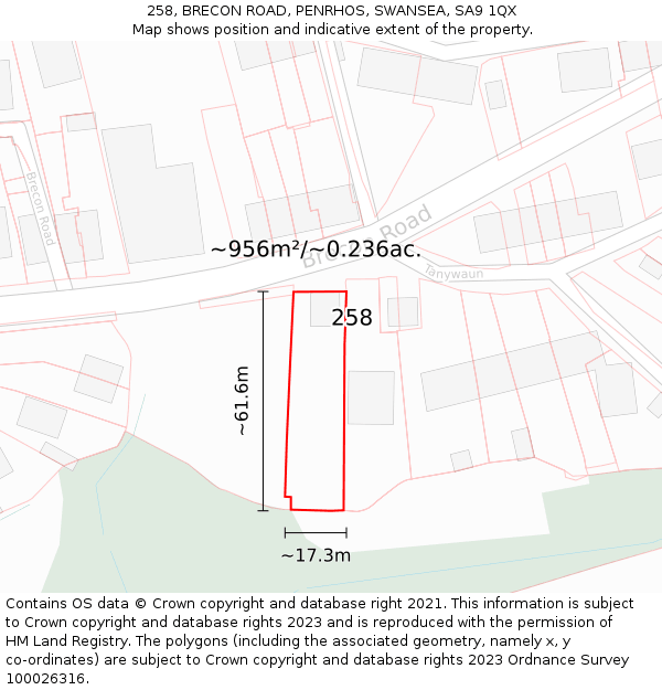 258, BRECON ROAD, PENRHOS, SWANSEA, SA9 1QX: Plot and title map