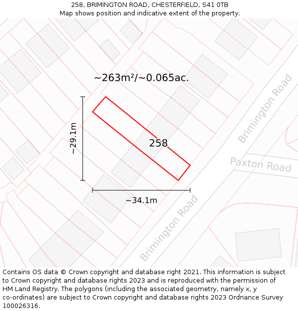 258, BRIMINGTON ROAD, CHESTERFIELD, S41 0TB: Plot and title map