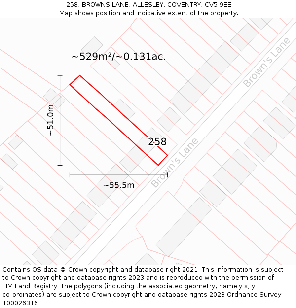 258, BROWNS LANE, ALLESLEY, COVENTRY, CV5 9EE: Plot and title map