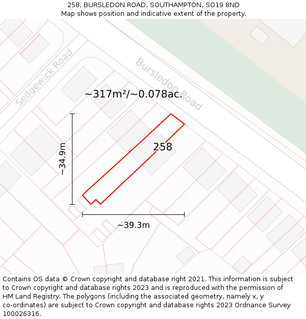 258, BURSLEDON ROAD, SOUTHAMPTON, SO19 8ND: Plot and title map