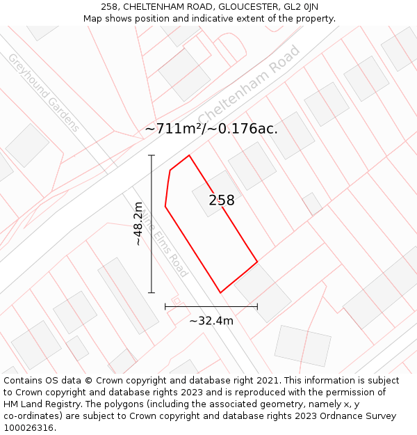 258, CHELTENHAM ROAD, GLOUCESTER, GL2 0JN: Plot and title map