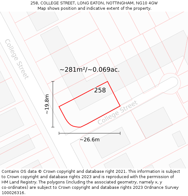 258, COLLEGE STREET, LONG EATON, NOTTINGHAM, NG10 4GW: Plot and title map