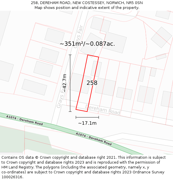 258, DEREHAM ROAD, NEW COSTESSEY, NORWICH, NR5 0SN: Plot and title map