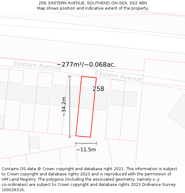 258, EASTERN AVENUE, SOUTHEND-ON-SEA, SS2 4BN: Plot and title map