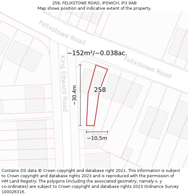 258, FELIXSTOWE ROAD, IPSWICH, IP3 9AB: Plot and title map