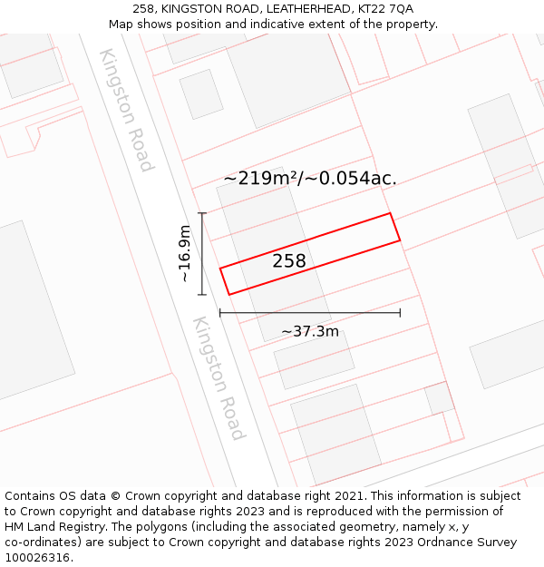 258, KINGSTON ROAD, LEATHERHEAD, KT22 7QA: Plot and title map