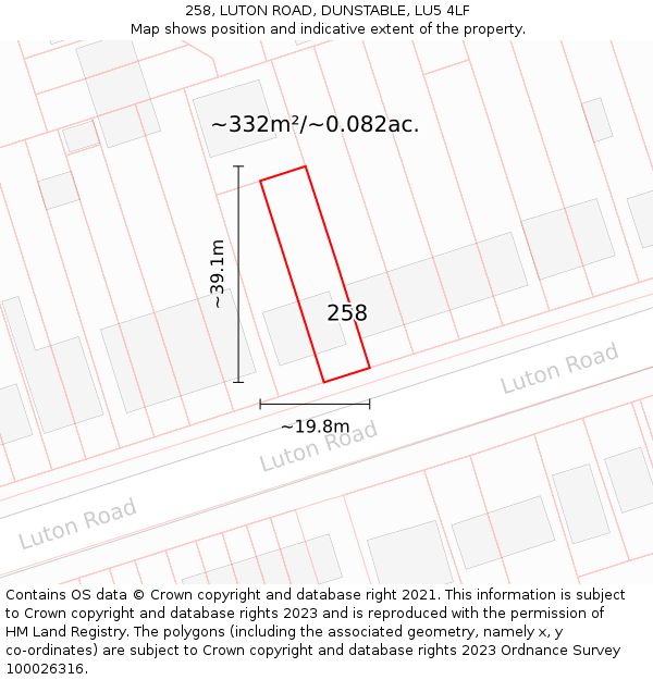 258, LUTON ROAD, DUNSTABLE, LU5 4LF: Plot and title map