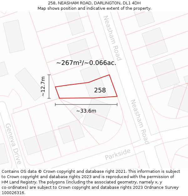 258, NEASHAM ROAD, DARLINGTON, DL1 4DH: Plot and title map