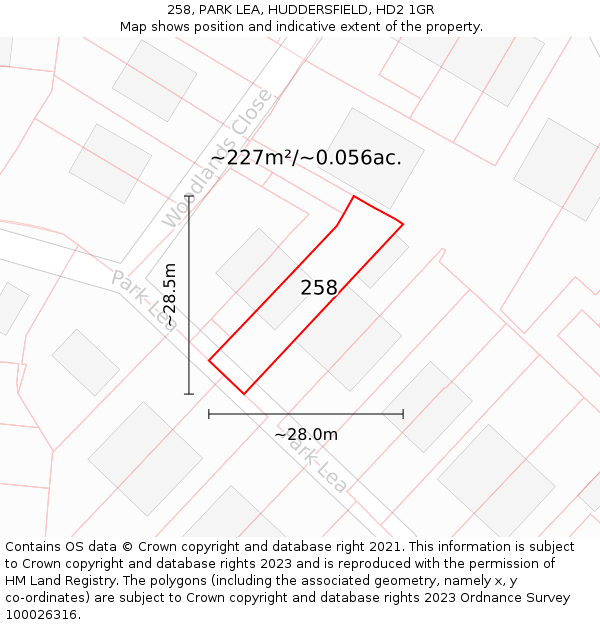 258, PARK LEA, HUDDERSFIELD, HD2 1GR: Plot and title map