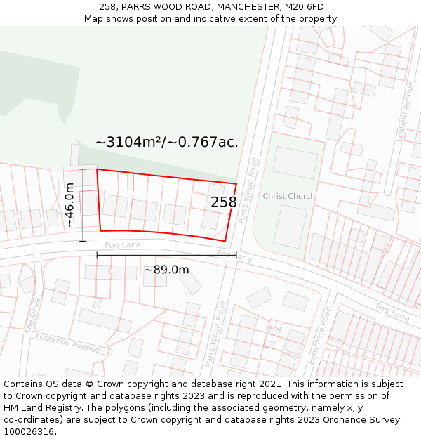 258, PARRS WOOD ROAD, MANCHESTER, M20 6FD: Plot and title map