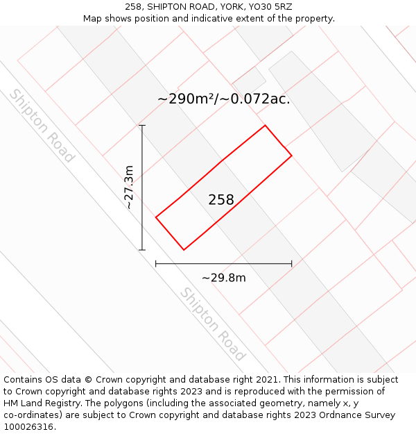 258, SHIPTON ROAD, YORK, YO30 5RZ: Plot and title map