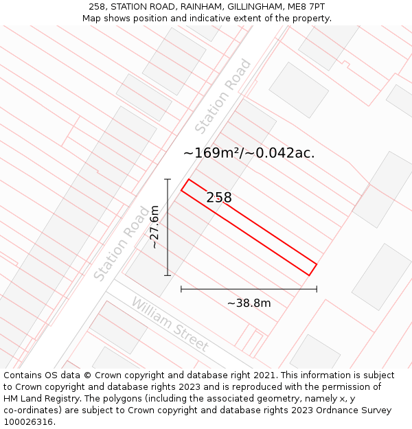 258, STATION ROAD, RAINHAM, GILLINGHAM, ME8 7PT: Plot and title map